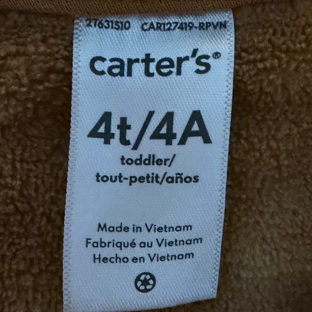 Carters Toddler Boys 4T Brown Faux Fur Lined Zip Up Hoodie Sweatshirt